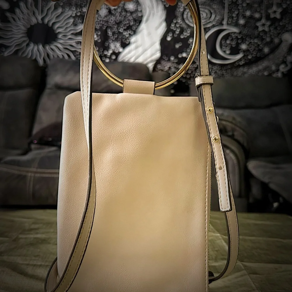 INC International Concepts Cream Shoulder Bag with Gold Ring - Picture 3 of 13